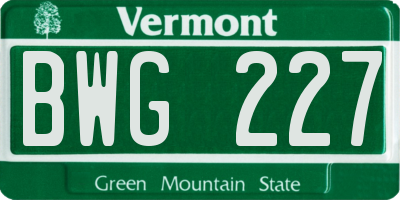 VT license plate BWG227