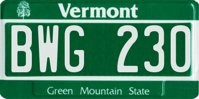 VT license plate BWG230