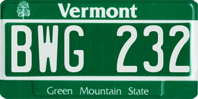 VT license plate BWG232