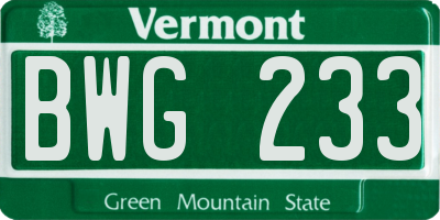 VT license plate BWG233