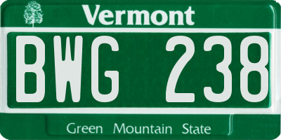 VT license plate BWG238
