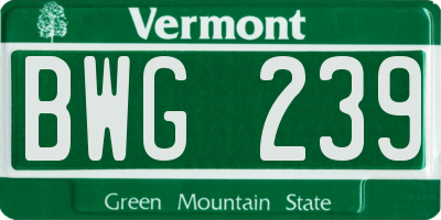 VT license plate BWG239