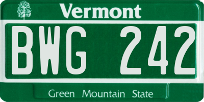 VT license plate BWG242