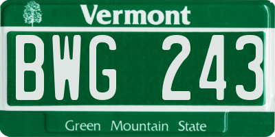 VT license plate BWG243