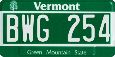 VT license plate BWG254