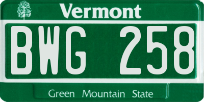 VT license plate BWG258