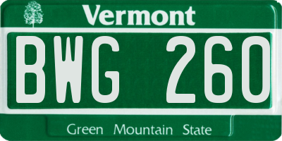 VT license plate BWG260