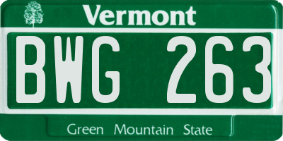 VT license plate BWG263