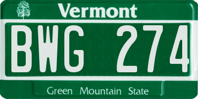 VT license plate BWG274