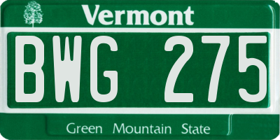 VT license plate BWG275