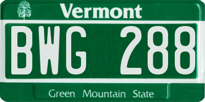 VT license plate BWG288