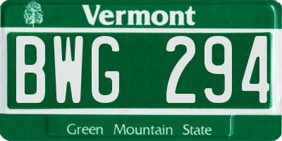VT license plate BWG294