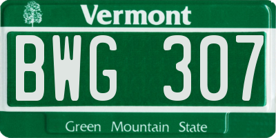 VT license plate BWG307