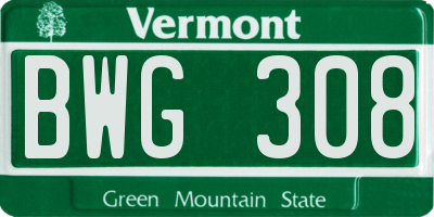 VT license plate BWG308