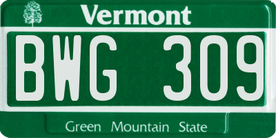 VT license plate BWG309