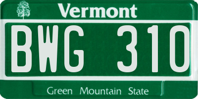 VT license plate BWG310