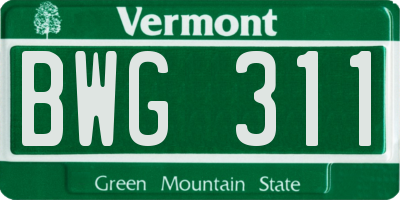 VT license plate BWG311