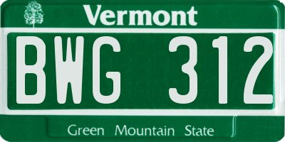 VT license plate BWG312