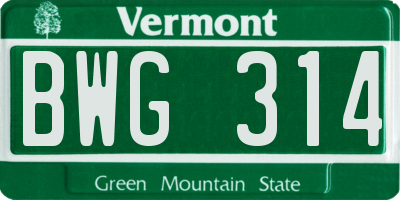 VT license plate BWG314