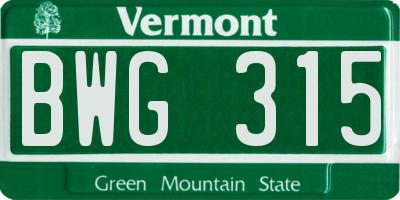 VT license plate BWG315