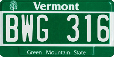 VT license plate BWG316