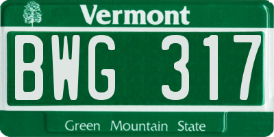 VT license plate BWG317