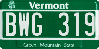 VT license plate BWG319