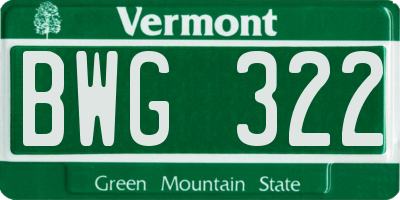 VT license plate BWG322