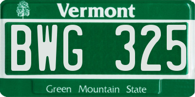 VT license plate BWG325