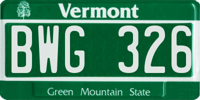 VT license plate BWG326