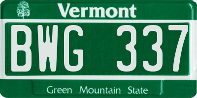 VT license plate BWG337
