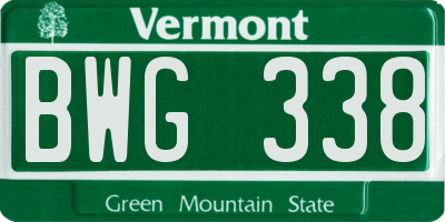 VT license plate BWG338