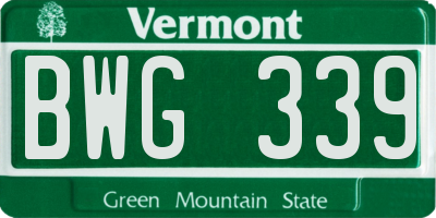 VT license plate BWG339