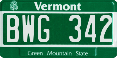 VT license plate BWG342