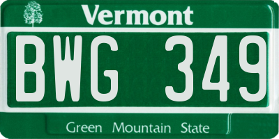 VT license plate BWG349