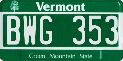 VT license plate BWG353