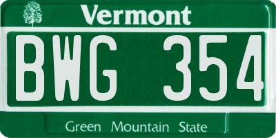 VT license plate BWG354