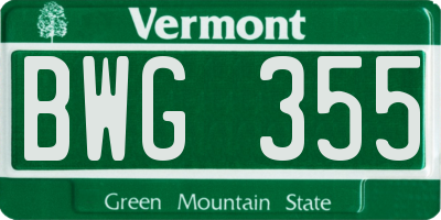 VT license plate BWG355