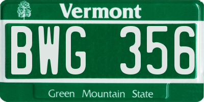 VT license plate BWG356