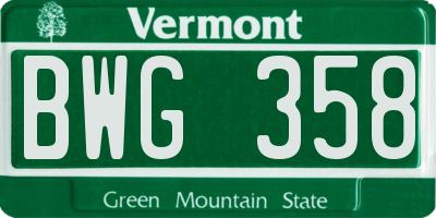 VT license plate BWG358