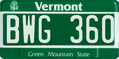 VT license plate BWG360