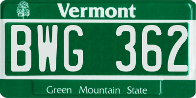 VT license plate BWG362