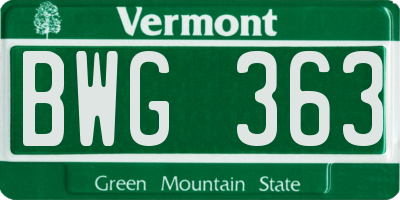 VT license plate BWG363