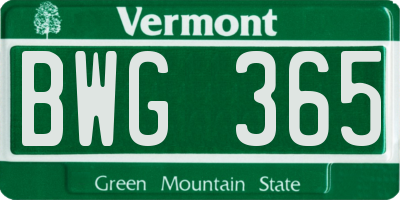 VT license plate BWG365