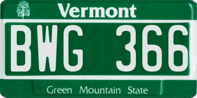 VT license plate BWG366