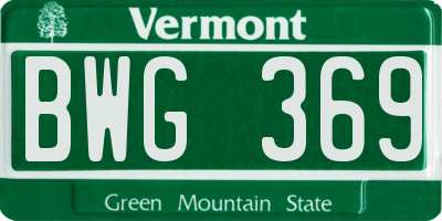 VT license plate BWG369