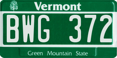 VT license plate BWG372