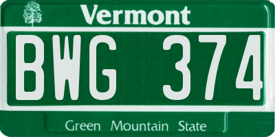 VT license plate BWG374