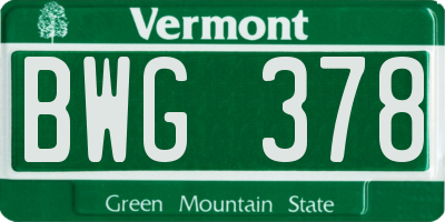 VT license plate BWG378