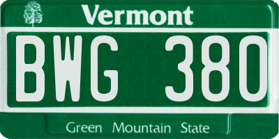 VT license plate BWG380